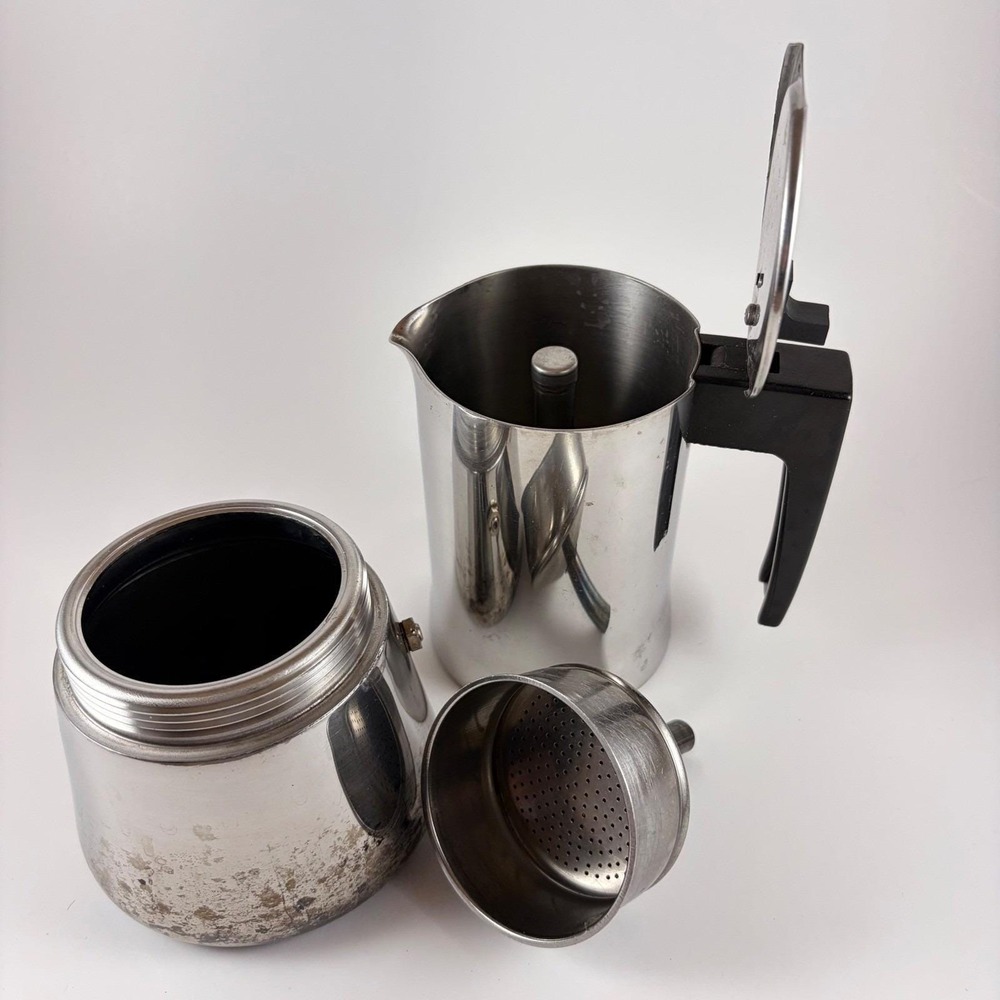 Bialetti Crusinallo Stovetop Espresso Pot Stainless Steel Made in Italy Vtg